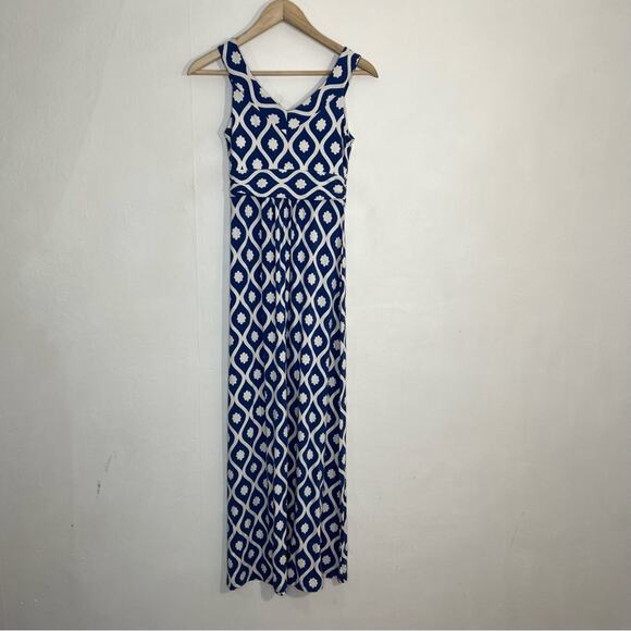 Boden Blue White Geometric Twist Front Jersey Maxi Dress Size 4 - Picture 3 of 16